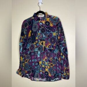 Mens 70s Disco Linen Shirts Casual Paisley Tops Floral Vintage Long Sleeve Shirt